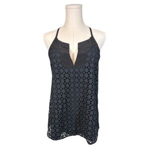 Athleta ✘ Black Navy Eyelet Dunes Lace Racerback Tassel Tie Halter Top, Sz. XS